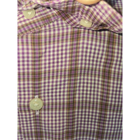 Peter Millar Mens Purple Plaid Dress Shirt Large - Picture 6 of 7